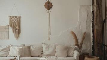 Cozy Boho Living Room in Neutral Tones and Natural Textures photo