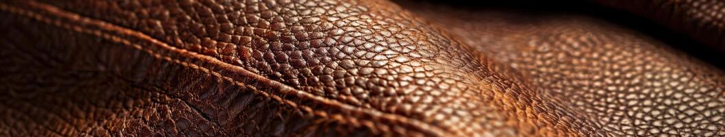 Detailed Close-Up of Brown Leather Material Showing Texture and Grain photo