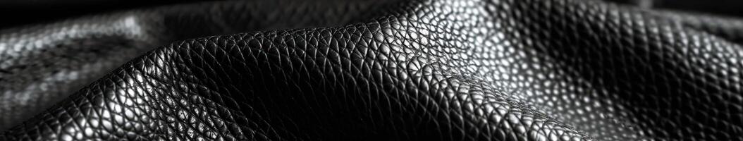 de cerca de texturizado negro cuero tela en un oscuro antecedentes foto