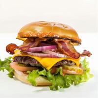 Juicy Cheeseburger With Bacon and Fresh Vegetables on a Plate photo
