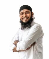 Smiling Muslim Man With a Beautiful Beard Posing in Casual Attire photo