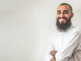 Happy Bearded Muslim Man Smiling on a Neutral Background photo