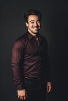 Smiling Male Executive in Minimalistic Portrait Against Dark Background photo