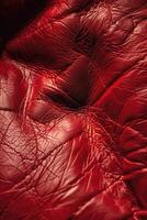 Close-Up of Textured Red Leather Material Under Soft Lighting photo