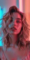 Expression of Emotion With Neon Lighting in Indoor Setting at Night photo