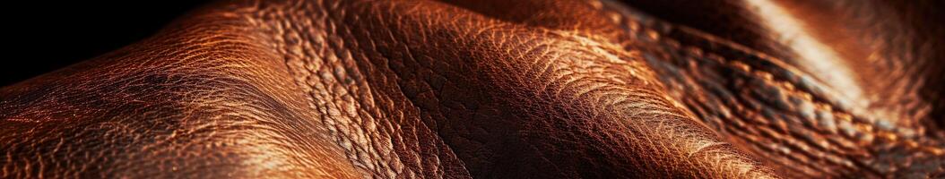 Close-Up View of Textured Brown Leather Material Under Soft Lighting photo
