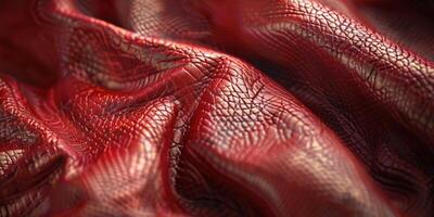 Close-Up of Red Leather Material Showcasing Texture and Detail photo