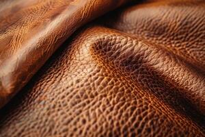 Brown Leather Texture Close-Up Showing Rich Detail and Grain Patterns photo