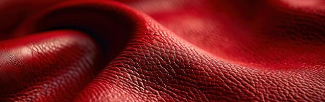 Luxurious Red Leather Fabric Displaying Soft Texture and Rich Color photo