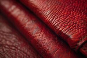 Close-Up View of Red Leather Material Displayed on a Flat Surface photo