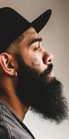 Profile of Muslim Man With Beautiful Beard in Natural Light photo