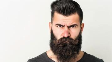 Muslim Man With Beautiful Beard Posing Against Neutral Background photo
