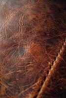 Brown Leather Texture With Detailed Grain Pattern and Stitching photo