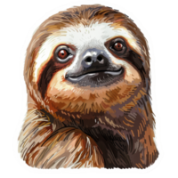 Cute Animal Sticker of a Smiling Sloth with Detailed Fur and Expressive Eyes - Perfect for Laptops, Notebooks, and Scrapbooks png