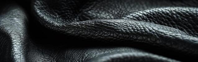 Close-Up of Black Leather Material Showcasing Texture and Quality photo