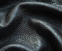 Close-Up of Black Leather Material With Texture and Detail photo