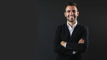 Smiling Male Executive Poses Confidently in Minimalistic Setting photo