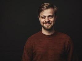 Smiling Male Executive Posing Against Dark Background in Casual Attire photo