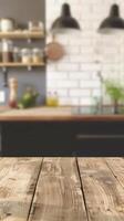 Empty Wooden Table Top Ready For Product Display in Modern Kitchen photo