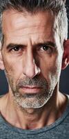 Intense Portrait of a Mature Man Against a Dark Background photo