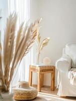Cozy Boho Living Room Interior With Natural Elements and Soft Textures photo