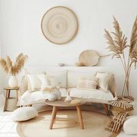Boho Living Room Interior With Natural Elements and Neutral Tones photo
