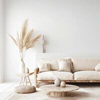 Boho Living Room Interior With Neutral Tones and Natural Decor photo