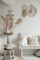 Boho Living Room With Natural Decor and Cozy Textiles photo