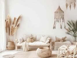 Stylish Boho Living Room With Natural Textures and Neutral Tones photo