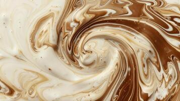 Close to the liquid texture of coffee with milk. Twisted stains in white beige color. photo