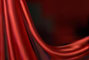 Red draped curtain 3d silk fabric horizontal banner. 3d red drapery cloth illustration with space for text. Silk satin red curtain background.Abstract background luxury cloth or wavy folds vector