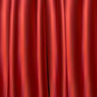 Realistic red fabric satin wave background texture illustration.Red curtain premium 3D background.Realistic silk drapes design background.Grand opening event vector