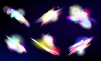 Prism light overlay with Iridescent light effect set. Rainbow crystal light leak flare reflection effect. Optical iridescent refraction texture. rainbow light leak effect set. illustration vector