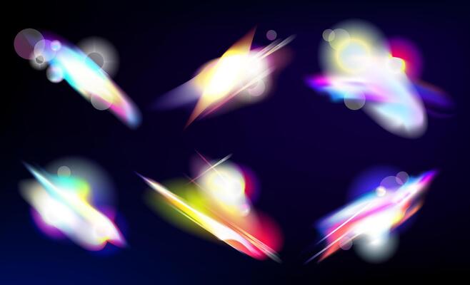 Prism light overlay with Iridescent light effect set. Rainbow crystal light leak flare reflection effect. Optical iridescent refraction texture. rainbow light leak effect set. illustration