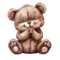 Adorable Animal Sticker of a Cute Brown Teddy Bear with a Playful Expression and Detailed Fur Texture png