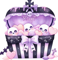 Kawaii Halloween Chest with Skulls and Bows png