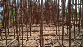 Formwork and steel reinforcement for building floor slab construction photo