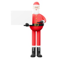 Set of 3D Realistic Santa Claus Cartoon Character for Christmas Holding Blank Board. png