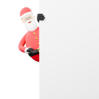 3D cartoon character of Santa Claus is hiding behind a white board. png