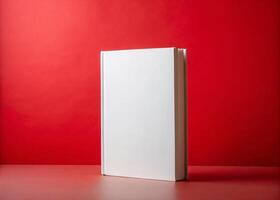 standing white book with background photo