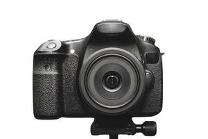 a front view of DSLR camera with white background photo