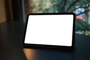 front view of tablet with a blank white screen photo