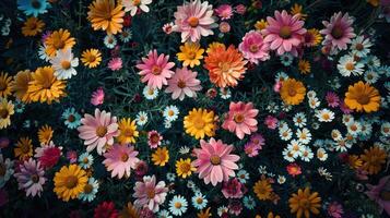 Vibrant assortment of colorful daisies in bloom, perfect for spring and summer floral themes photo