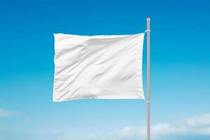 White flag on a metal pole. Suitable for mockup, branding logos, and placement of advertising or national flags. Clean design for versatile application photo