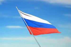 Russian flag waving proudly, featuring white, blue, and red stripes. Symbolizes national pride, unity, and Russian heritage with a bold and vibrant design photo