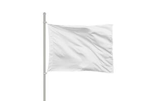 Isolated white flag on a metal holder. Ideal for showcasing logos, branding, or custom designs. Clean, versatile design with a focus on simplicity and clarity photo