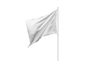 Isolated white flag mockup on a thin pole. Perfect for adding custom designs, logos, or national flags. Clean and versatile design for various applications photo