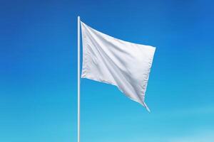 Pure white flag fluttering in the wind. Features a blank area perfect for adding logos, national flags, or custom designs. Clean and versatile for various uses photo