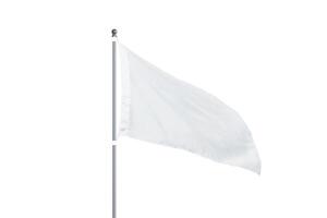 Isolated white flag waving in the wind. Perfect for mockups, adding designs, or national flags. Emphasizes motion and freedom in a simple, clean design photo