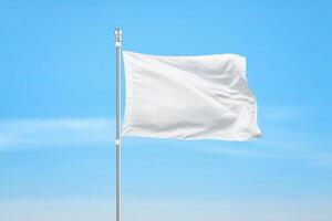 White flag on a carrier fluttering in the wind. Ideal for logo promotion and branding, offering a clean, versatile design for showcasing custom graphics or messages photo